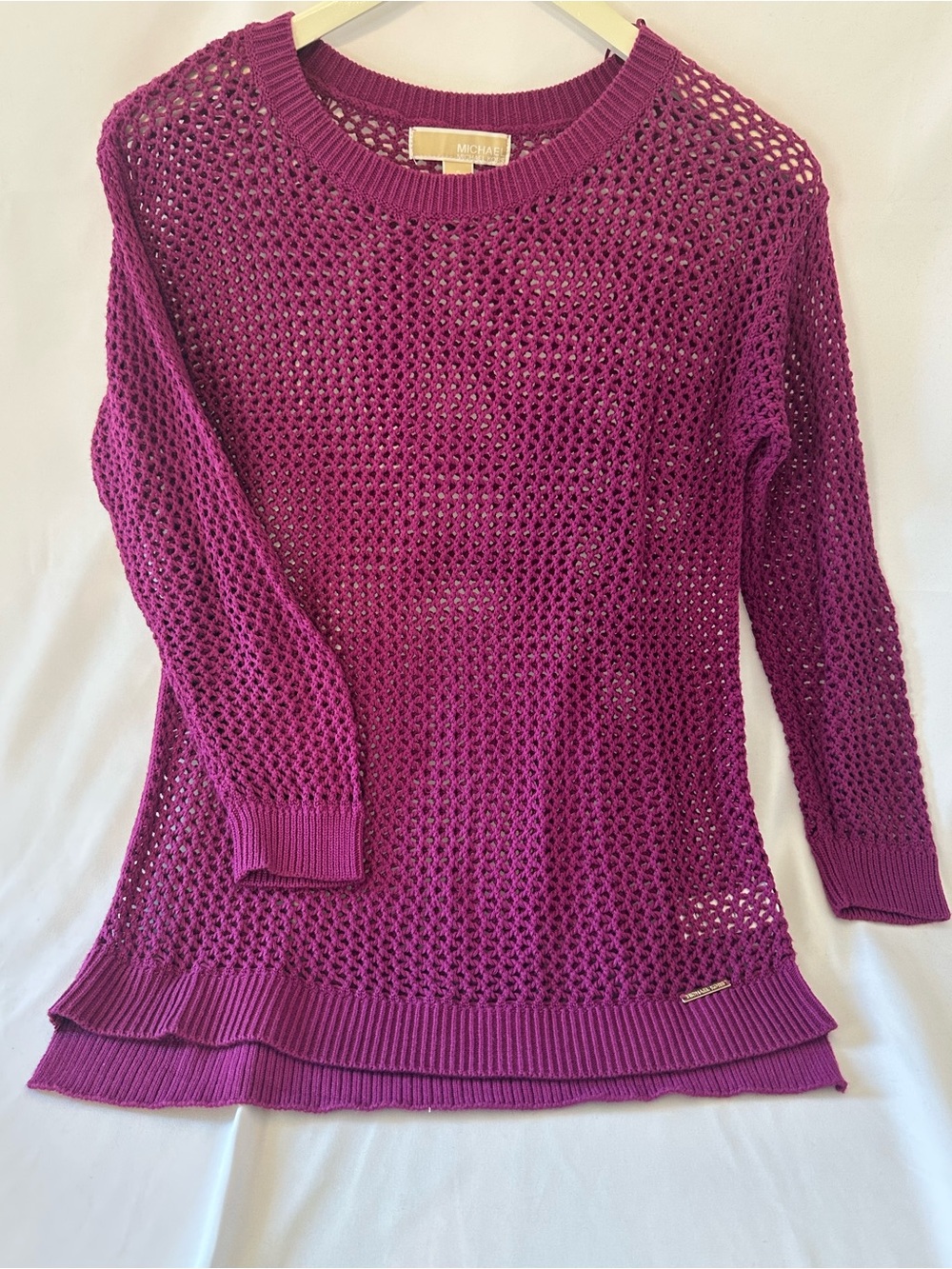 Michael Kors Open-Knit Scoop Neck Sweater in Fuchsia